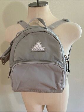 New womens Mens adidas Light Gray Mini Backpack with Front Zip Pocket